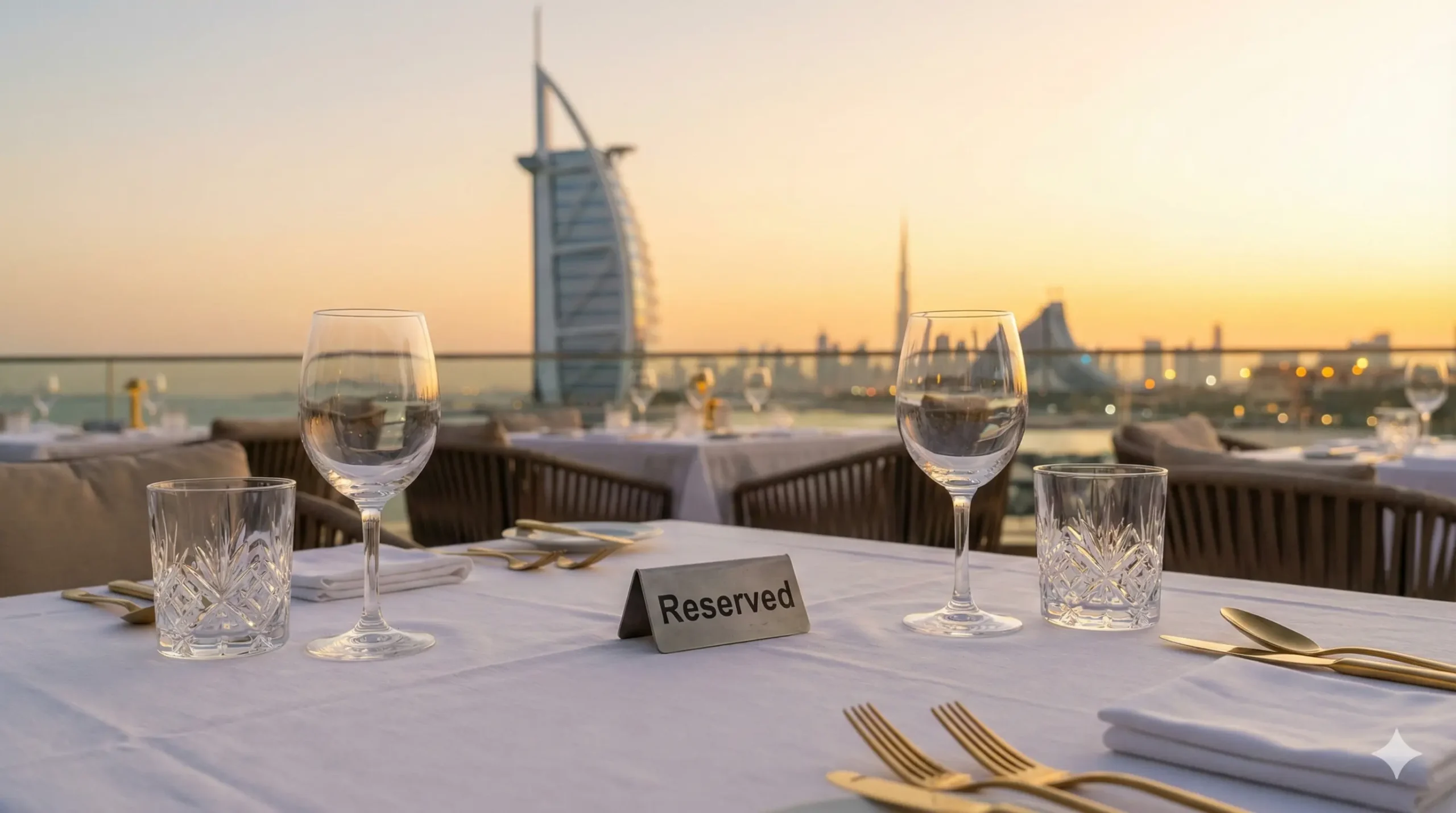 Reserved VIP dining table for New Year's Eve 2026 in Dubai.