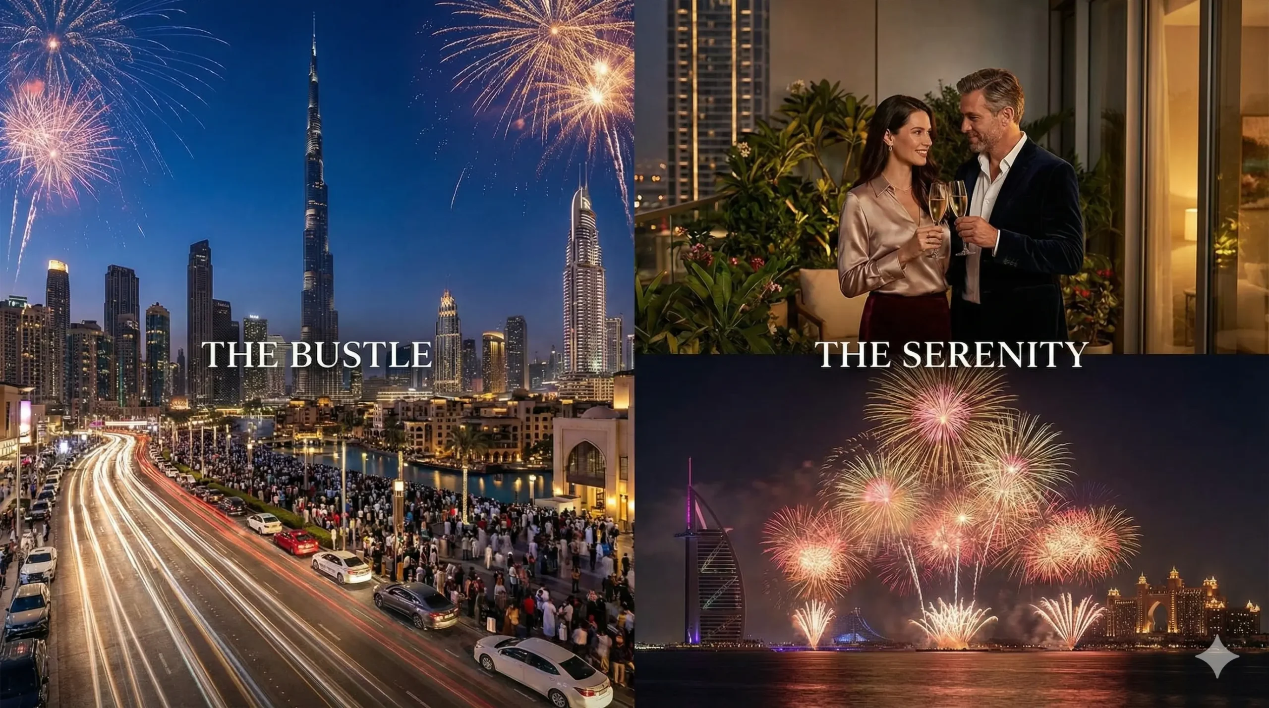 Comparison of free public spots vs VIP tables for Dubai New Year's Eve.