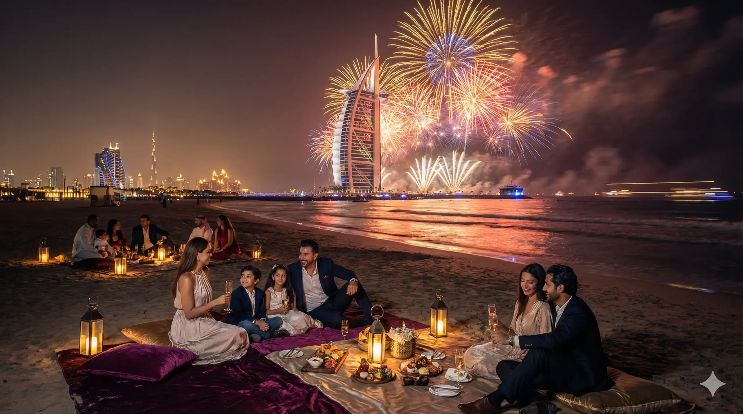 Watching Burj Al Arab fireworks from Kite Beach Dubai for free.