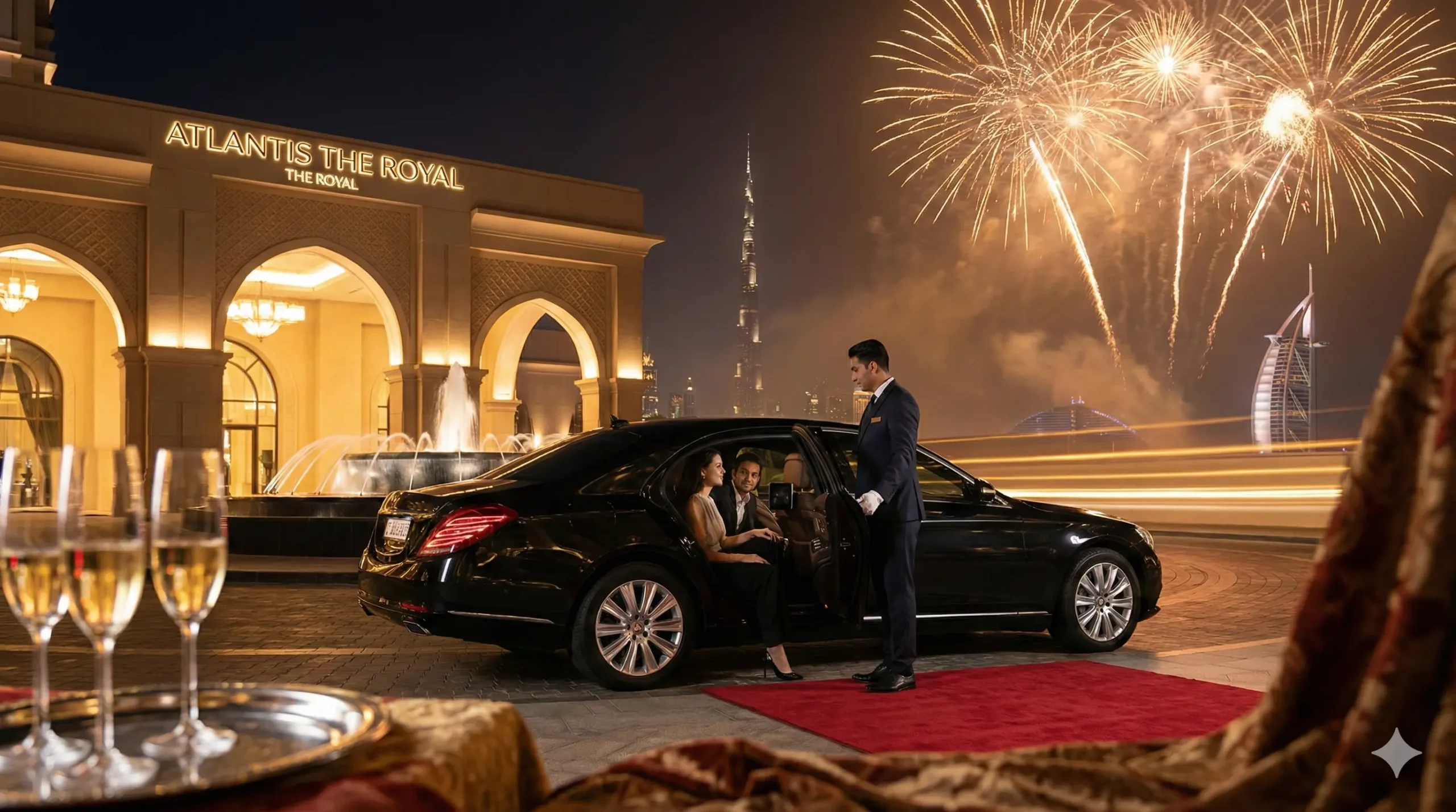 Private luxury chauffeur service for New Year's Eve in Dubai.