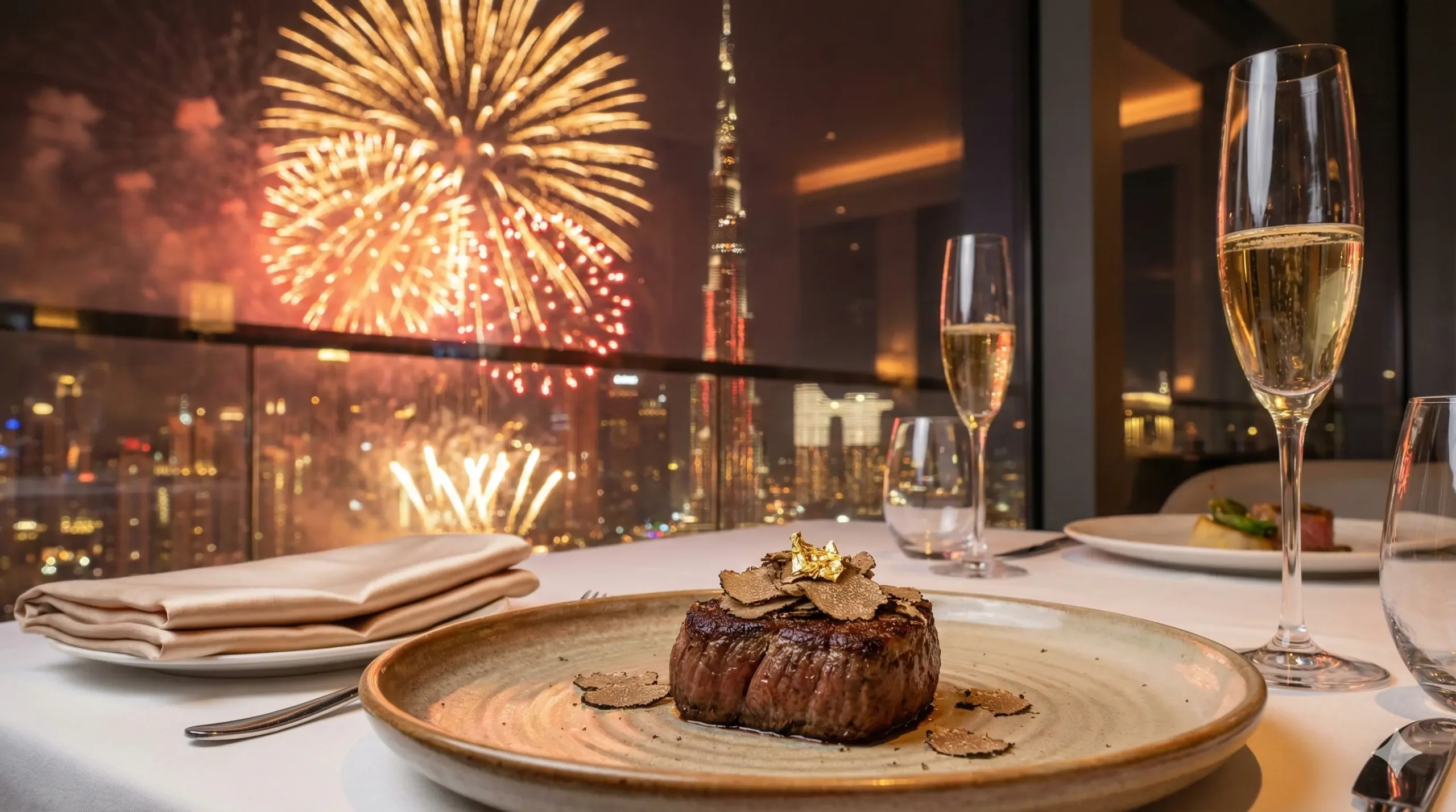 Gourmet New Year's Eve dinner in Downtown Dubai.